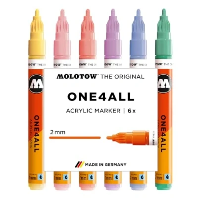 Abbildung von Molotow One4All 127HS Acryl Marker Pastel Classic Set (2,0 mm Strichstärke, hochdeckend und permanent, schnell trocknend, nachfüllbar, für fast alle Untergründe) 6 Stück sortiert