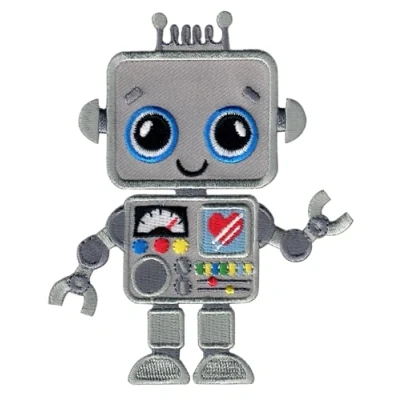 Abbildung von PatchMommy Roboter Patch Aufnäher Applikation zum Aufbügeln Bügelbild für Kleidung Jeans Jacken Kinder Baby