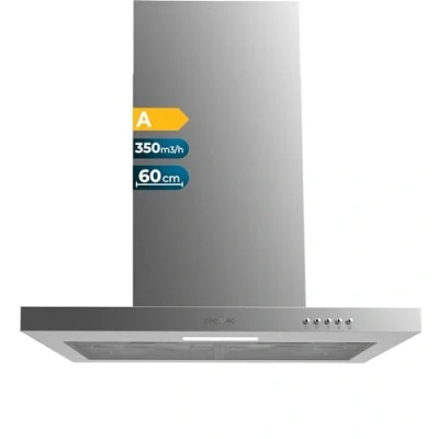 Abbildung von Cecotec Dunstabzugshaube 60 cm T Form Bolero Flux TM 603500 Inox A. Saugleistung 350m3/h, Motor 70W, mechanische Steuerung, 3 Leistungsstufen, Licht und Aktivkohlefilter, Edelstahl