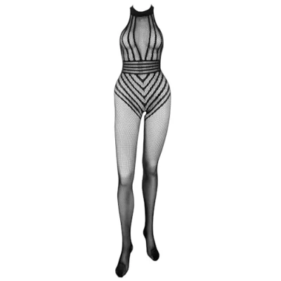 Abbildung von Catsuit ouvert aus weichem Netz mit eingewebtem Streifen Body