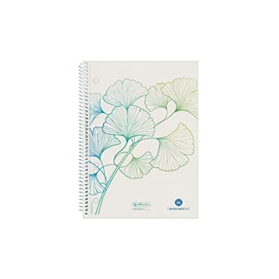 Abbildung von herlitz 50033508 Spiralblock A5, 70 Blatt, kariert, Motiv: GREENline Ginkgo, 5 Stück