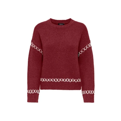 Abbildung von ONLY Onlamanda LIFE Oneck detail Strickpullover, Damen, Größe: Medium, Cabernet cloud dancer