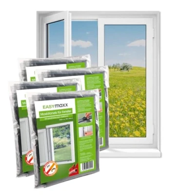 Abbildung von EASYmaxx Fliegengitter Fenster Moskitonetz, Montage ohne Bohren zuschneidbarer Insektenschutz bis 150 x 180 cm Mückenschutz Fliegennetz Klettband selbstklebend [4 Stück]