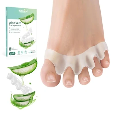 Abbildung von Welnove Zehenspreizer zur Korrektur der Zehen 8er Pack Silikon für Füße von Männern und Frauen mit Aloe Vera angereicherte Zehenglätter Ballenzehen Hammerzehen