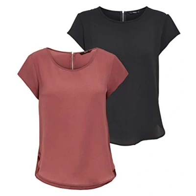 Abbildung von ONLY Damen ONLVIC S/S SOLID 2 Pack TOP WVN, Black/Apple Butter, 42