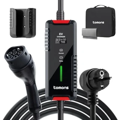 Abbildung von tomons Typ 2 Ladekabel Schuko 3,68 kW, Einphasig, 6 16A, 10M, EV Charger mit Steuerbarer Digitalanzeige und Verzögerungsfunktion