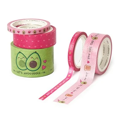 Abbildung von Legami Set mit 5 Papier Aufklebern, Tape By Tape, Ø 4,5 cm, H max. 3 cm L m, Avocado Thema, bunt, zum Kleben, Dekorieren und Gestalten