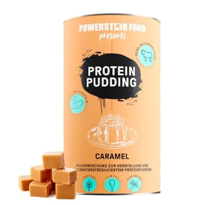 Abbildung von Powerstar PROTEIN Pudding 420g Höchster Proteingehalt 81,2% Deutsche Herstellung Pulver ohne Zucker Zusatz &amp; Kochen Kalorienarm Ideal für Diät Muskelaufbau Caramel