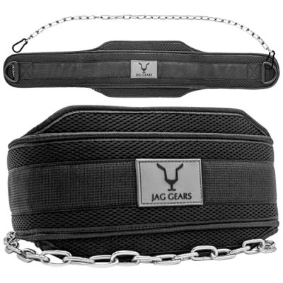 Abbildung von JAG GEARS Dip Gürtel mit Kette 36 Heavy Duty Stahlkette + 2 Karabiner, Neopren Fitness Gewichthebergürtel, Belt für Bodybuilding, Krafttraining, Gewichtheben und Klimmzüge, Gewicht