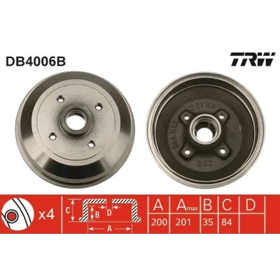 Abbildung von TRW DB4006B Bremstrommel mit Lager, ohne ABS Sensorring 227,5 OPEL: Corsa B Hatchback, A CC