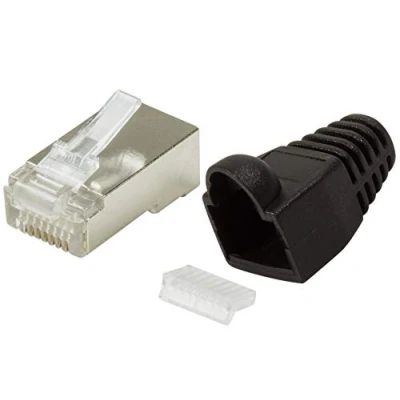 Abbildung von odedo 20er Pack Crimpstecker CAT 6 / 5e schwarz Metall geschirmt mit Einfädelhilfe und Knickschutz, Crimp Stecker Gigabit Netzwerk RJ45, Modular Plug
