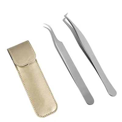 Abbildung von Lunamoon Wimpern Pinzette für Wimpernverlängerung 2 Stück Gerade und gebogene spitzen Professionelle Set (tweezers set03)