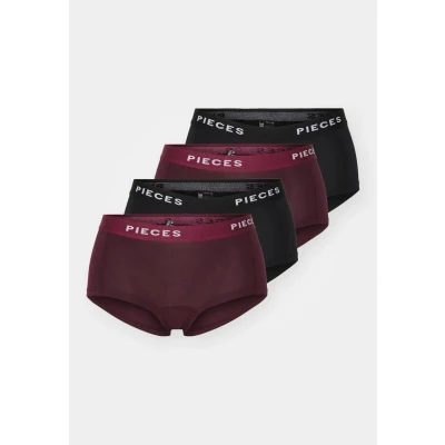 Abbildung von Pieces Pclogo LADY Solid 4 PACK Panties bordeaux/black, Damen, Größe: XS, bordeaux/black