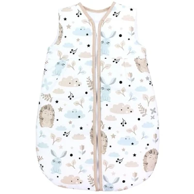 Abbildung von TupTam Ganzjahresschlafsack 2.5 TOG wattiert ärmellos Baby Schlafsack OEKO TEX, Farbe: Igel Hase Beige Mintgrün, Größe: 80 86