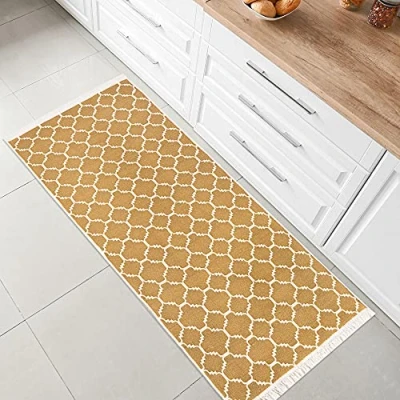 Abbildung von Fashion4Home Teppich Kurzflor Boho Kelim Teppich, Wohnzimmerteppich, Schlafzimmer und Küchenteppich, Läufer, Flur Kinderzimmerteppich Morocco Gold Weiß, Grüße: 60x90 cm
