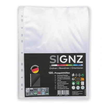 Abbildung von SIGNZ Prospekthüllen (DIN A4, extra starke 110 my), 120 Stück, glasklar, CO2 neutral hergestellt, made in Germany