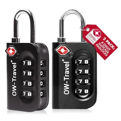 Abbildung von OW Travel Zahlenschloss 4 Stellig Kofferschloss Vorhängeschloss Gepäckschloss Sicherheitsschloss Lock TSA USA Schloss Zahlencode für Reisekoffer Spind Rucksack Luggage:2 Schwarz