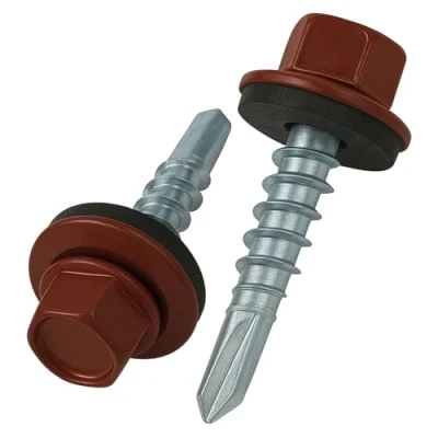 Abbildung von 4.8 mm x 25 Dachschrauben, Sechskantkopf Selbstbohrend Mehrfarbig (RAL 3011 Braunrot) Schrauben mit versiegelter EPDM Unterlegscheibe, rostfreie, Verzinkte, Gehärtete (50 Stück)