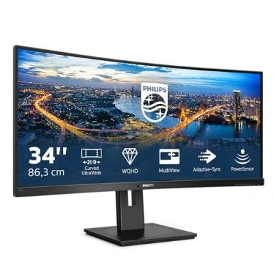 Abbildung von Philips 345B1C 34 Zoll WQHD Curved Monitor, höhenverstellbar (3440x1440, 100 Hz, HDMI, DisplayPort, USB Hub) schwarz