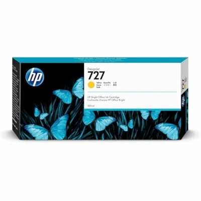 Abbildung von HP 727 Gelb 300 ml Original DesignJet Druckerpatrone (F9J78A) mit hoher Kapazität, Tinte für Großformatdrucker der Serien T2500, T1500 &amp; T900 sowie den Druckkopf