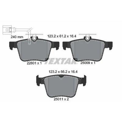 Abbildung von TEXTAR 2260101 Bremsbelagsatz mit integriertem Verschleißwarnkontakt AUDI: A3 Sportback, Saloon, TT Coupe, SEAT: Ateca, VOLKSWAGEN: T Roc