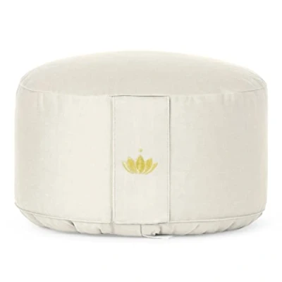 Abbildung von Lotuscrafts® Meditationskissen, Extra hoch mit 20 cm Sitzhöhe, Yoga Kissen Dinkelfüllung, Yogakissen Rund, Bodenkissen Bezug waschbar, GOTS Zertifiziert