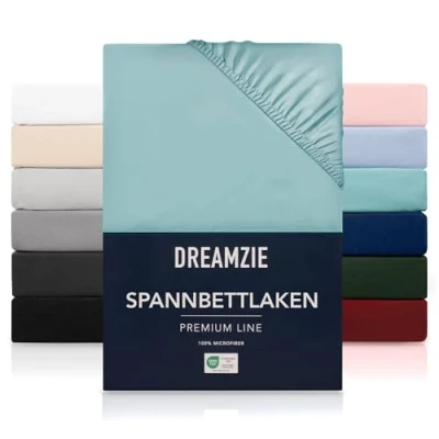 Abbildung von Dreamzie Spannbetttlaken 180x200 cm Hoher Steg bis 33 100% Mikrofaser Aqua Schadstoffgeprüft (Oeko TEX), Bettlaken mit Gummizug