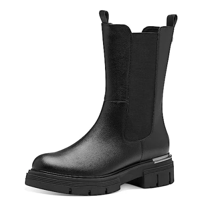 Abbildung von MARCO TOZZI Damen Chelsea Boots aus Kunstleder mit Blockabsatz, Schwarz (Black), 38