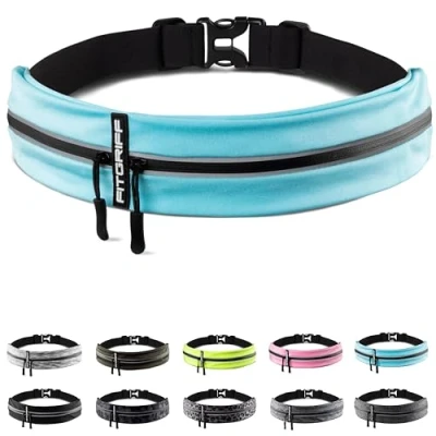 Abbildung von Fitgriff® Laufgürtel für Handy Lauftasche Jogging, Hüfttasche, Sportgürtel, Running Belt zum Joggen, Laufen, Sport, Fitness passend alle Smartphones (Cyan, 62 90cm Bauchumfang)