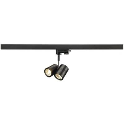 Abbildung von SLV BIMA LED Strahler 3 Phasen, Dreh und schwenkbarer Schienen Strahler, Deckenleuchte, Schienensystem, Innenleuchte Zweiflammig, 2xGU10, schwarz matt, inkl. 3Phasen Adapter