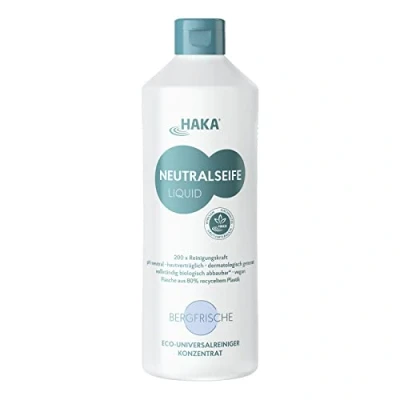 Abbildung von HAKA Neutralseife Liquid, Allzweckreiniger, Universalreiniger für den Haushalt und Auto, pH neutrales Reinigungsmittel, Konzentrat, Duft Bergfrische, 1L