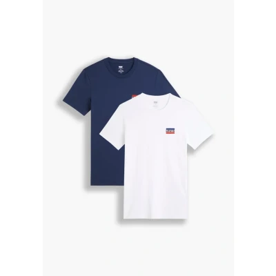 Abbildung von Levi&#039;s Herren 2 Pack Crewneck Graphic Tee T Shirt, Sportswear White/Dress Blues, XL