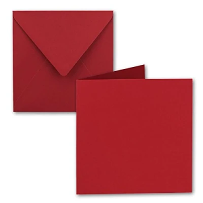 Abbildung von 25x Quadratisches Falt Karten Set 15 x cm mit Brief Umschlägen Rosenrot Nassklebung für Grußkarten, Einladungen &amp; mehr