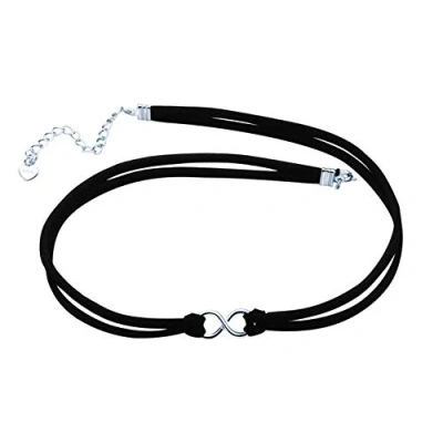 Abbildung von Yumilok Frauen Damen Mädchen Choker Halskette mit Infinity Unendlichkeit Symbol Anhänger Halsband Schwarz Seil Kette