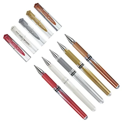 Abbildung von 5 Stück Gelroller uni ball® SIGNO UM 153, Schreibfarbe: Metallic Edition (metallic rot, silber, gold, bronze und weiß)