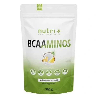 Abbildung von Nutri + BCAA Pulver Pina Colada Aminosäuren Komplex hochdosiert BCAAminos Instant Powder vegan 2:1:1 L Leucin Isoleucin Valin 300 g