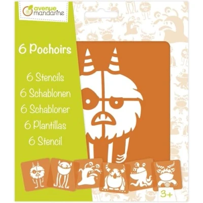 Abbildung von Decopatch Avenue Mandarine PO011C Set mit 6 Schablonen 15x15 cm, für Kinder, Monster, 1