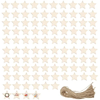 Abbildung von Belle Vous 100Stk Blanko Holz Sterne aus Naturmaterial Stern Deko mit Loch und Schnur 4cm Holzsterne zum Aufhängen Anhänger Basteln, als Deko, Weihnachtsdeko Naturmaterialien