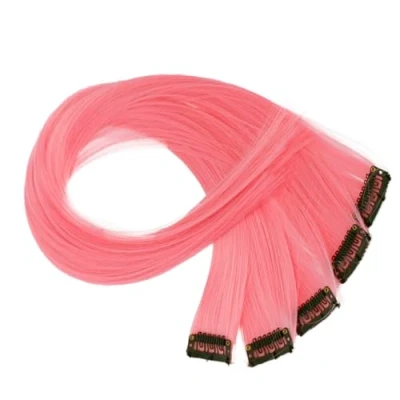 Abbildung von CAISHA 5 Teile Set 50cm Bunte Strähne Strähnchen Clip in Extension Haarverlängerung Glatt Langhaar Haarteil Rosa BST137