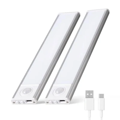 Abbildung von Unterbauleuchte Küche LED 20cm 2 Stück, Unterschrank Beleuchtung Kabellos Aufladbarer Akku Lichtleiste USB, Schrankbeleuchtung für Küche, Silver