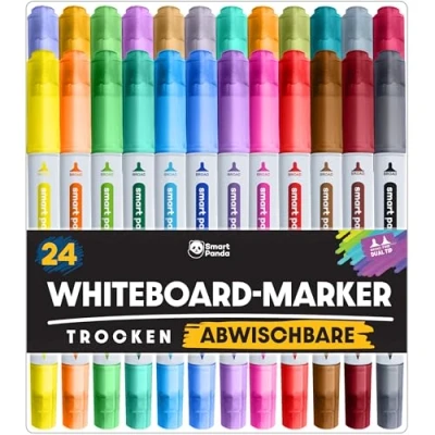 Abbildung von Whiteboard Marker von SmartPanda Stifte, Folienstift Abwischbar Doppelspitze, Medium und Fein Abwischbare non Permanent Marker, Whiteboardmarker 24er Set