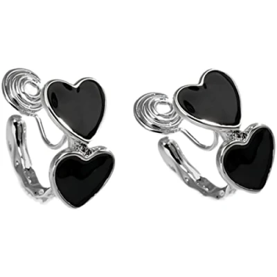 Abbildung von Miancheng 925 Sterling Silber Gothic Schwarzes Herz Clips Ohrringe,Clips Ohrringe Creolen für Damen,Fraue,Mädchen(Ohrclip)