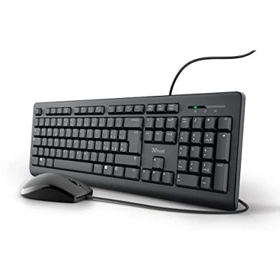 Abbildung von Trust Taro USB Tastatur und Maus, kabelgebunden, italienisches QWERTY Layout, für PC/Laptop/Notebook Mac/Windows, Kabel von 1,8 m, flüssigkeitsbeständig, ergonomisch, schwarz