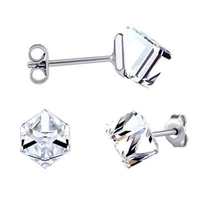 Abbildung von SILVEGO Damen Ohrringe aus 925 Sterling Silber mit Swarovski Crystals Würfel Ohrstecker 6 mm