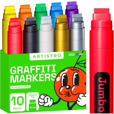 Abbildung von Artistro 10 mehrfarbige Jumbo Marker, Zeichenset, Acryl Markerstifte mit 15 mm Filzspitze für Stein, Holz, Leinwand, Keramik, Glas, Wandmalerei, Poster, Kunst, Zeitschriften, Kalligraphie