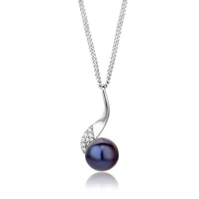 Abbildung von Miore Kette Halskette Damen Silberfarbig 925 Sterling Silber Weißer Zirkonia Steinchen Süßwasserperle 45 cm