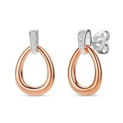 Abbildung von Miore Damen Hängeohrringe 925 Sterling Silber Rundschliff Zirkonia Steinchen und Rosé Vergoldet