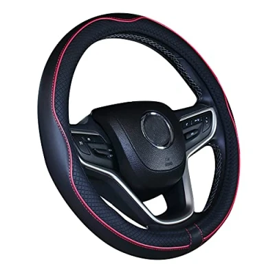 Abbildung von Istn Mikrofaser Leder Auto Lenkradbezug 15 Zoll (schwarz rot)