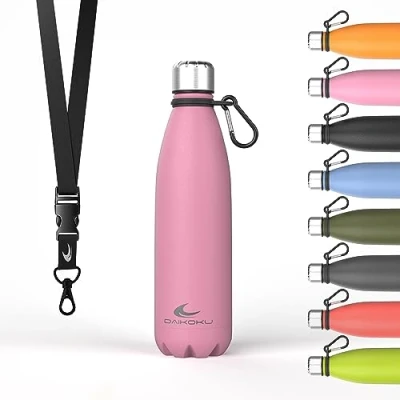 Abbildung von Daikoku Edelstahl Wasserflasche 100% Auslaufsicher Hält 12 Stunden Heiß, 24 Kalt BPA Frei und Gesund Modische Farbe, Ideal für Alltag Outdoor Rosa 500 ML