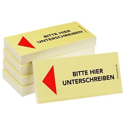 Abbildung von PRICARO Haftnotizen &quot;Bitte hier unterschreiben&quot;, Pfeil links, 100 Blatt, 5 Stück